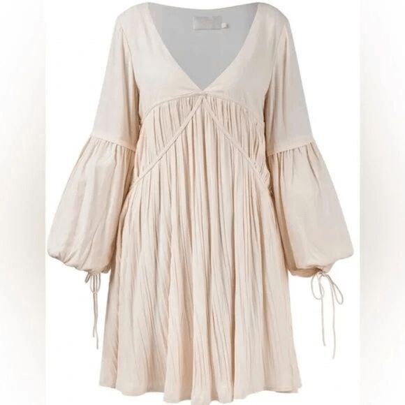 The Aneta Mini Silk Blend Artisan Babydoll Dress  Sancia Ivory Dress - Picture 4 of 6
